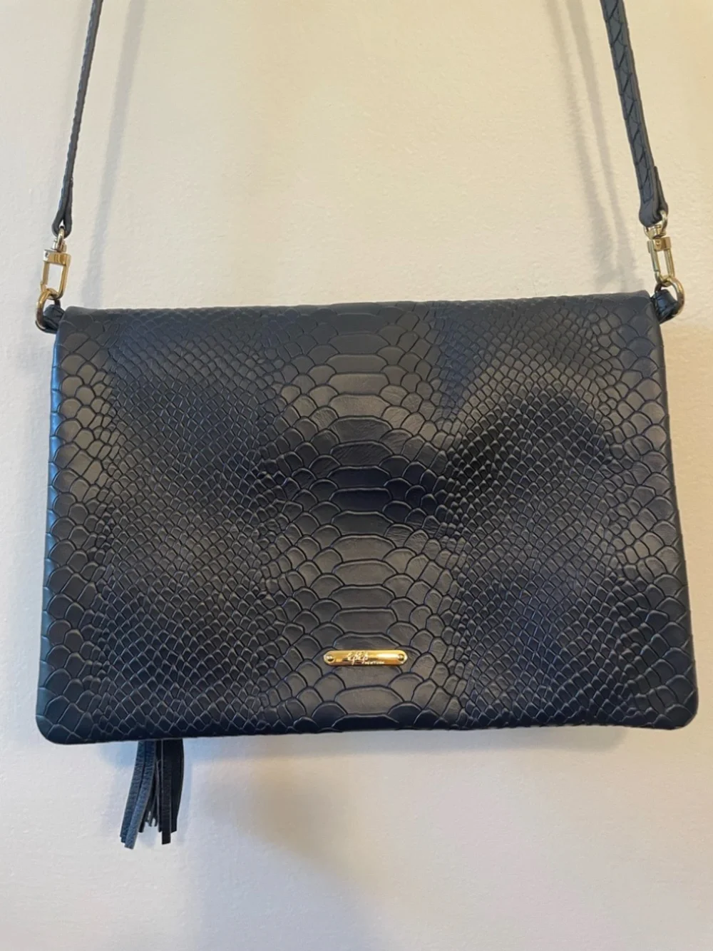 GiGi New York navy leather fold over crossbody/ clutch
